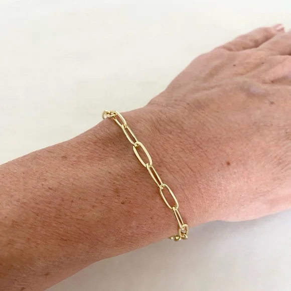 New Gold Paperclip Link Chain Bracelet - Picture 3 of 6